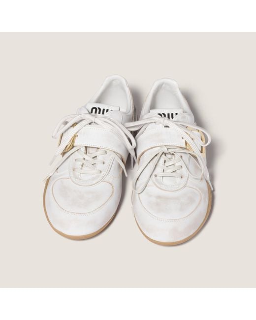 Miu Miu White Gymnasium Leather Sneakers With Strap And Buckle