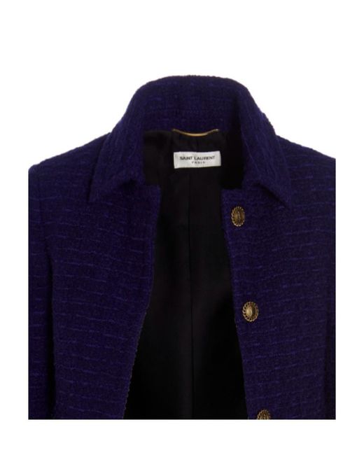 Saint Laurent Blue Fitted Tweed Blazer