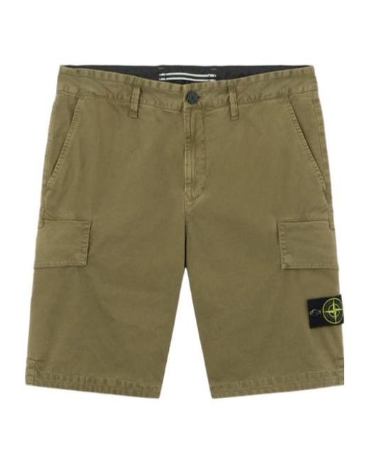 Stone Island Green Regular Fit Cargo Bermuda Shorts for men