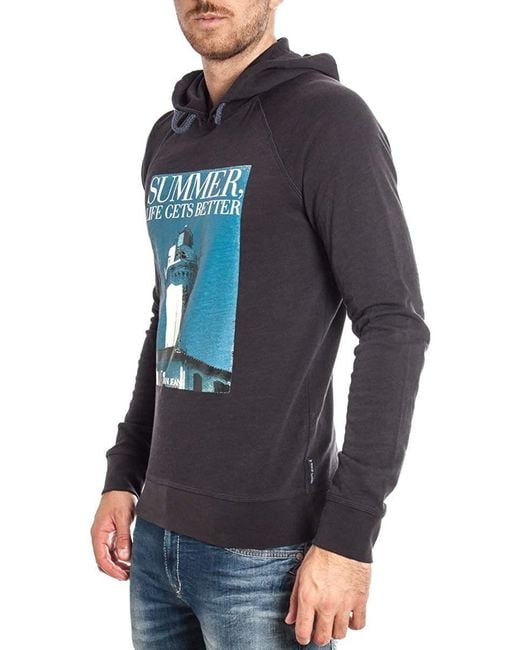 Armani Jeans Blue Logo Hooded Sweater for men
