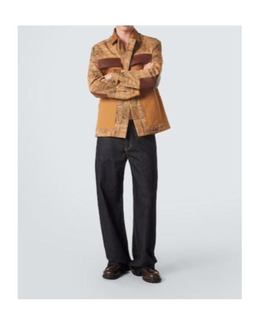 Junya Watanabe Brown Leather-Trimmed Jacquard Jacket for men