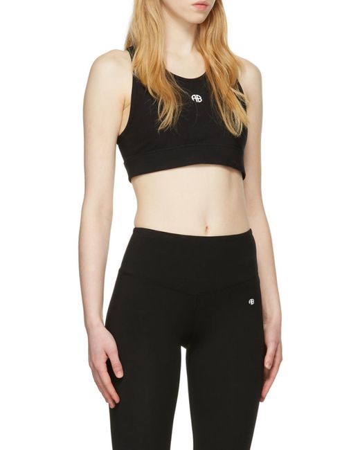 Anine Bing Black Logo-Print Sports Bra
