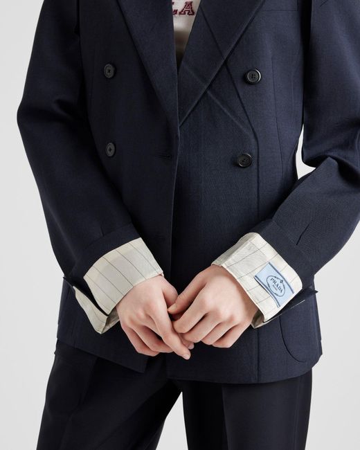 Prada Blue Double-Breasted Kid Mohair Jacket