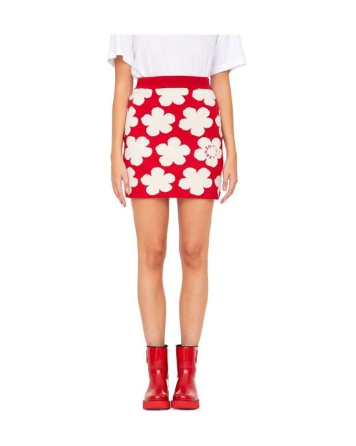 KENZO Red Hana Dots Jacquard Mini Skirt