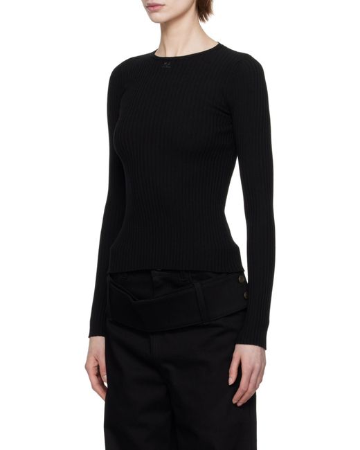 Courreges Black Courrèges Lingerie-Detailed Ribbed-Knit Jumper
