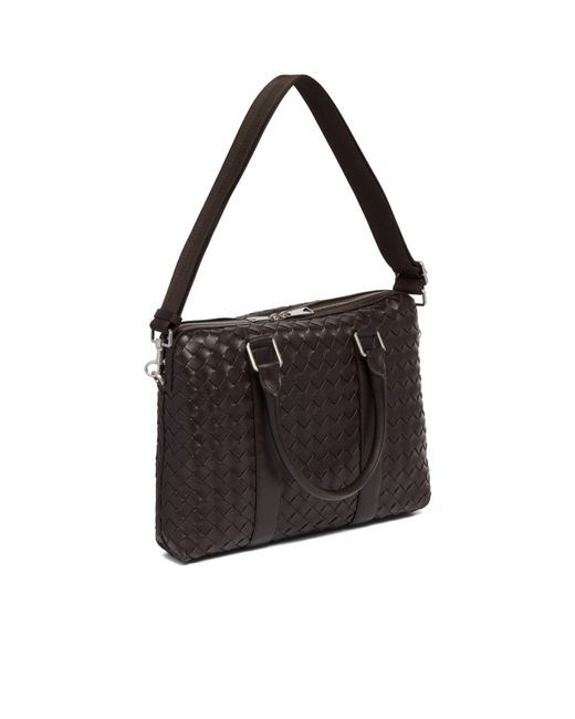 Bottega Veneta Black Small Intricciato Knitted Briefcase for men