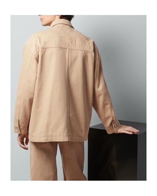 Gucci Natural Gg Detail Denim Jacket for men
