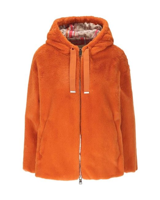 Herno Orange Drawstring-Hood Zip-Up Jacket