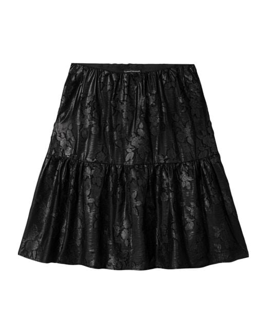 Luisa Cerano Black Flower Pattern Ruffled Skirt