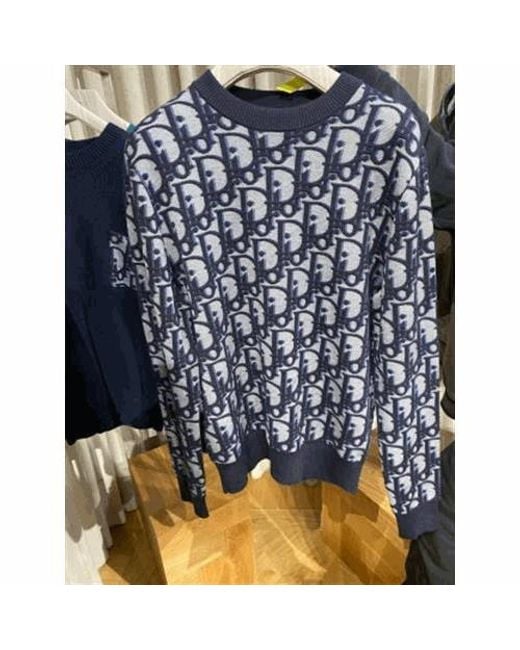 Dior Blue Homme Oblique Jacquard Knitted Sweater for men