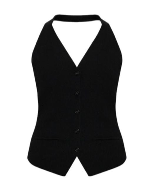 Lisa Yang Black Immy Halterneck Buttoned Top