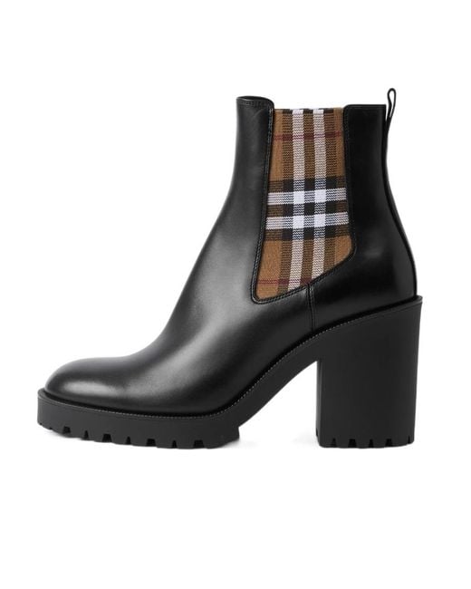 Burberry Black Checked Panel High Block Heel Boots