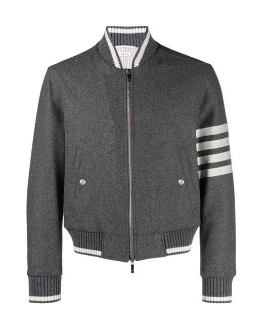 Thom Browne Gray 4-Bar Stripe Zip-Up Bomber Jacket for men