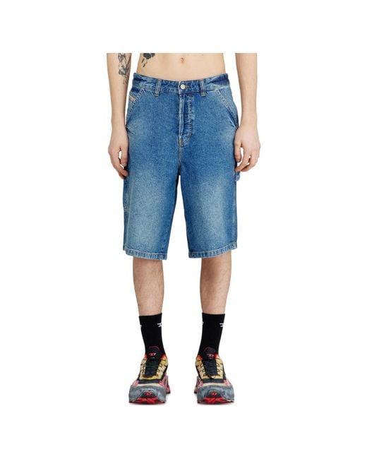DIESEL Blue Mid-Length Denim Shorts for men