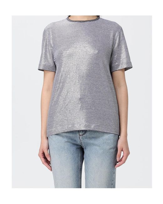 Brunello Cucinelli Gray Shiny Collar Detail T-shirt Multicolor