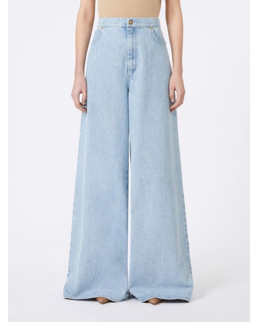 Max Mara Blue Affari Logo Patch Wide Leg Jeans