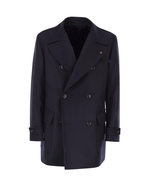 Tagliatore Blue Lawrence Double-Breasted Coat for men