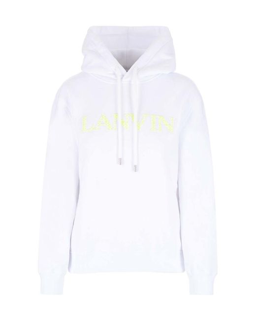Lanvin White Logo Embroidered Drawstring Hoodie
