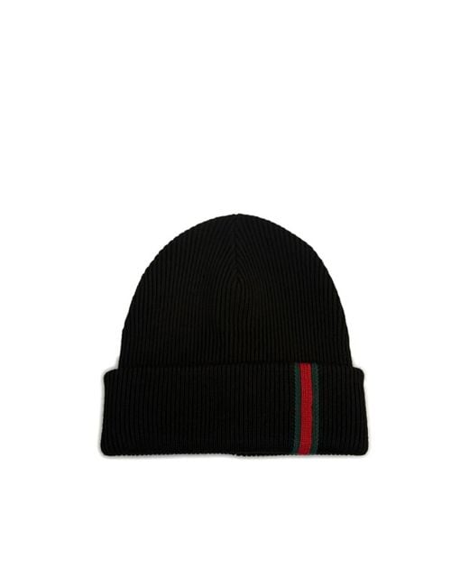 Gucci Black Web Detailed Knitted Beanie for men