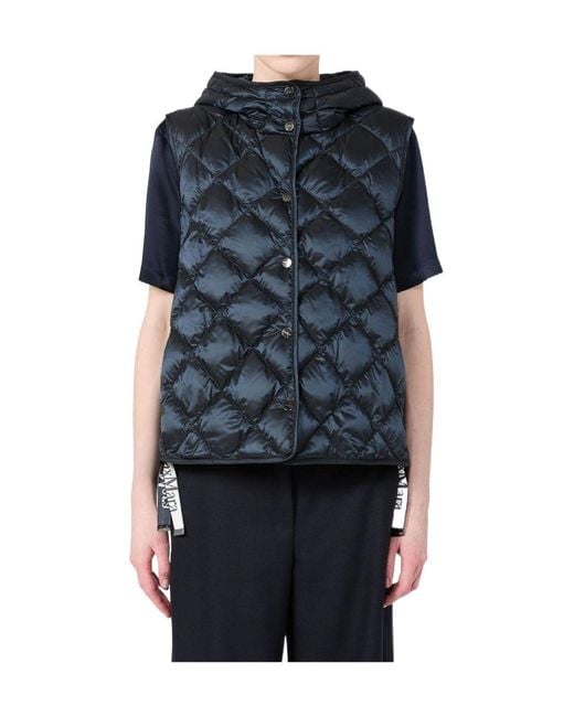 Max Mara Blue Sleeveless Hooded Padded Vest
