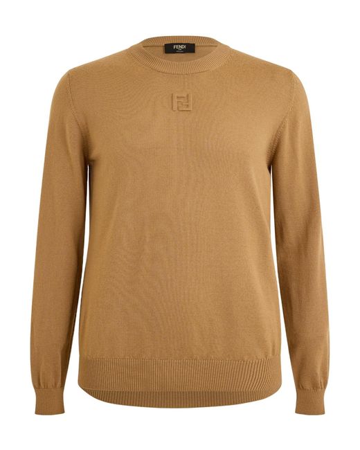 Fendi Brown Khaki Crew-Neck Long-Sleeve Knit Sweater for men