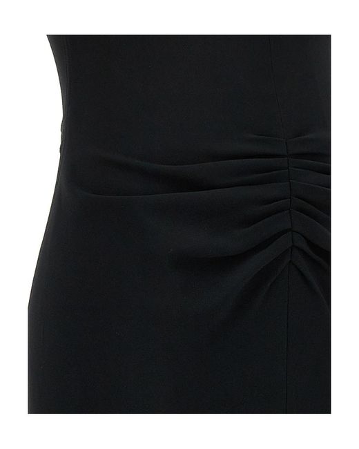 Victoria Beckham Black Ruched-Waist V-Back Crepe Midi Dress