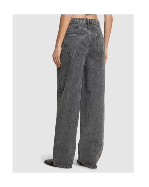 ROTATE BIRGER CHRISTENSEN Gray Embellished High Rise Wide Leg Jeans