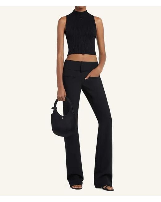 Courreges Black Courrèges Mock-Neck Cropped Ribbed Tank Top