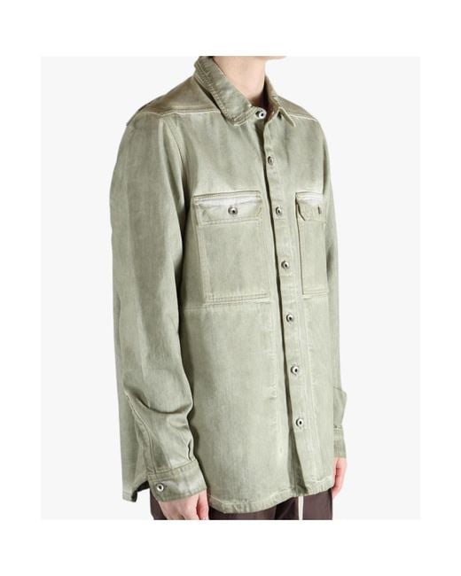Rick Owens Green Button-Up Denim Shirt for men