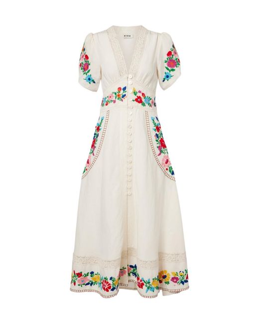 Rixo White Novara Embroidered Linen-Blend Maxi Dress