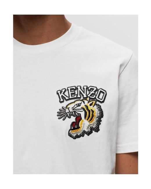 KENZO White Logo Embroidered Crewneck T-Shirt for men