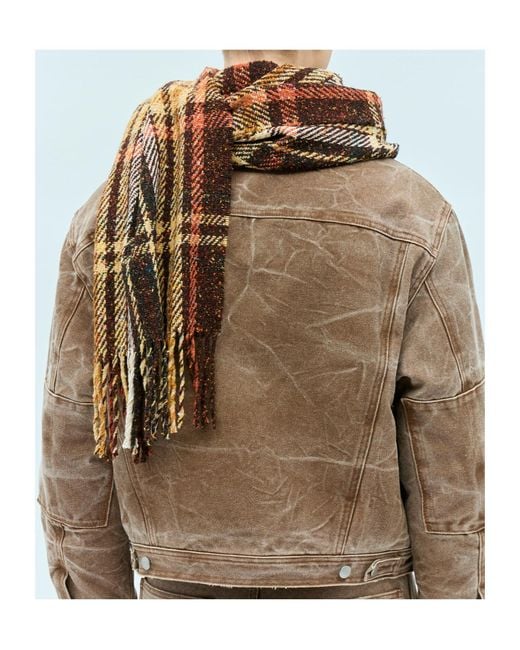 Acne Brown Checked Tassel Scarf for men