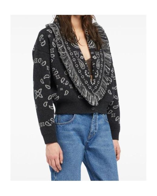 Alanui Gray Paisley-Jacquard Fringe Cardigan