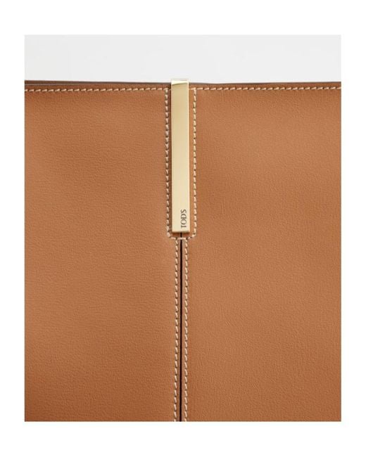Tod's Brown Logo Plaque Medium-Small Shopping Bag