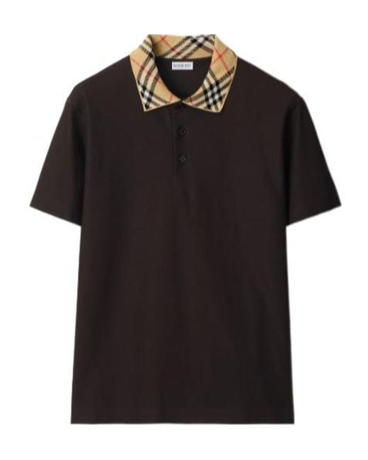 Burberry Black Check Collar Short Sleeved Polo Shirt for men