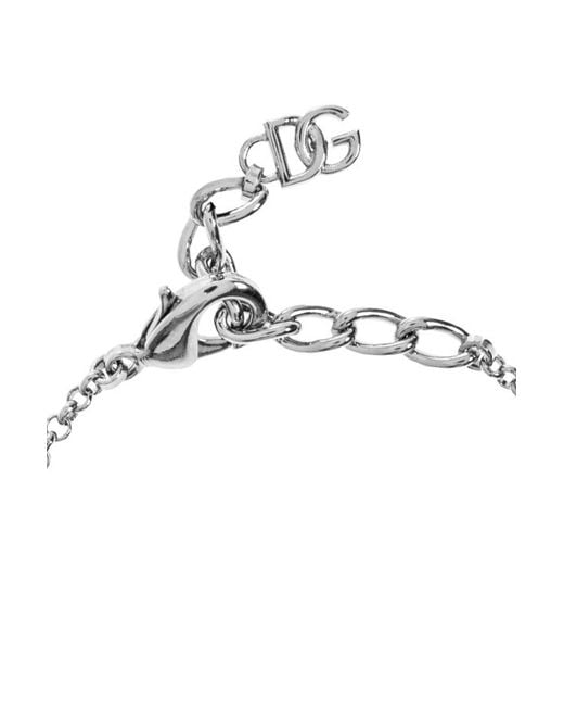 Dolce & Gabbana White Logo Shaped Pendant Bracelet for men