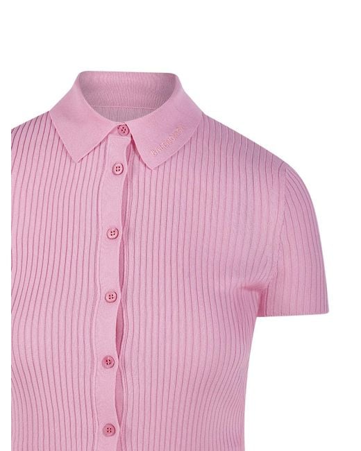 Balenciaga Pink Ribbed Short-Sleeve Knitted Top