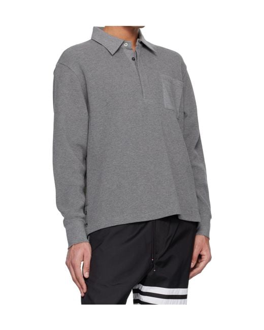 Thom Browne Gray Logo Patch Polo Shirt for men