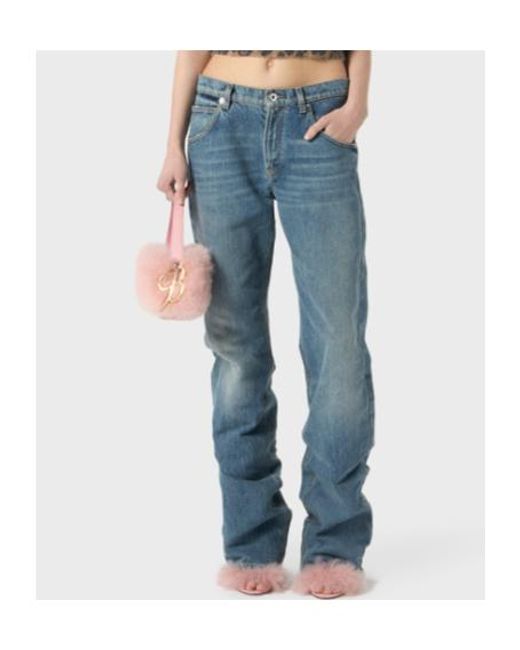 Blumarine Blue Logo Printed Straight-Leg Jeans