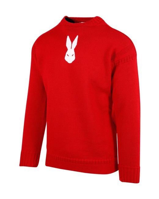 Maison Margiela Red Distressed Effect Ribbed Knit Jumper for men