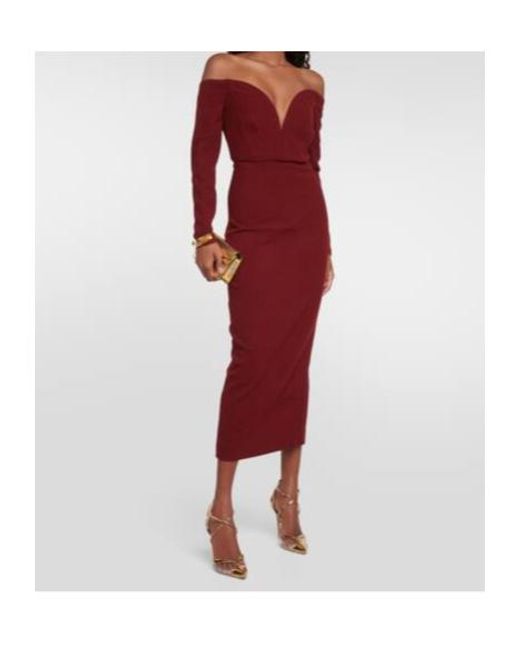 Roland Mouret Red Off-Shoulder Midi Dress