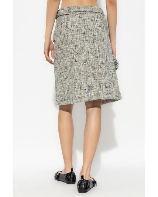 Ganni Gray Belted Mini Tweed Skirt