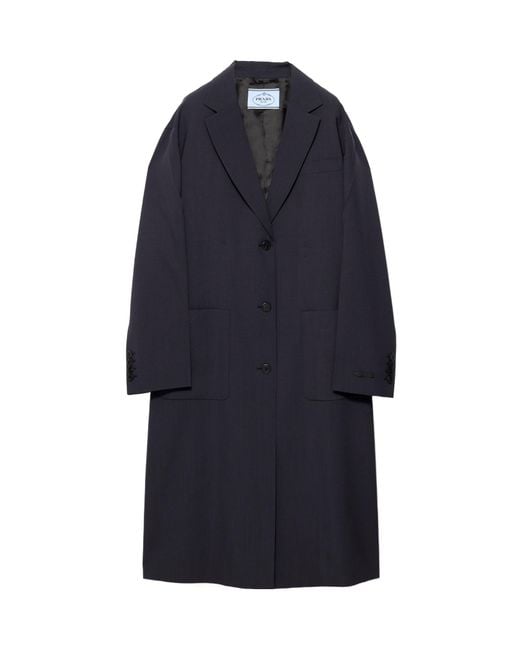 Prada Blue Single-Breasted Light Wool Coat