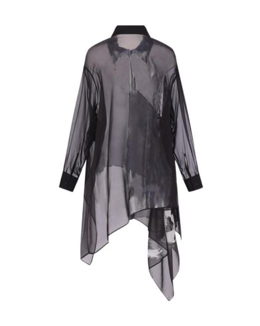 Yohji Yamamoto Gray Asymmetric Printed Shirt