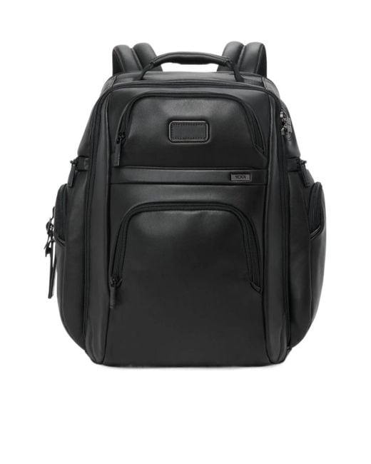 Tumi Black Leather Laptop Backpack for men