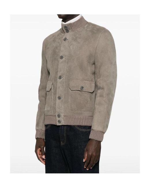 Salvatore Santoro Gray Suede Ribbed-Trim Jacket for men