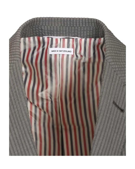 Thom Browne Gray Wide Shoulder Seersucker Blazer for men