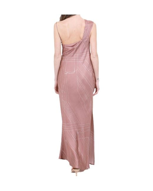 Alysi Pink Asymmetric Printed Maxi Dress