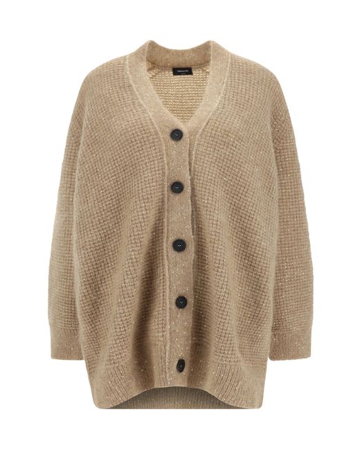 Fabiana Filippi Natural Sequin Embellished V-Neck Oversized Cardigan