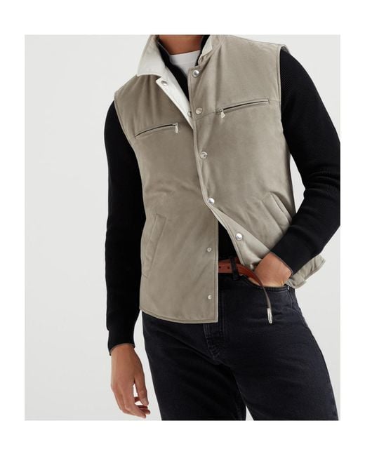 Brunello Cucinelli Black Leather Vest for men